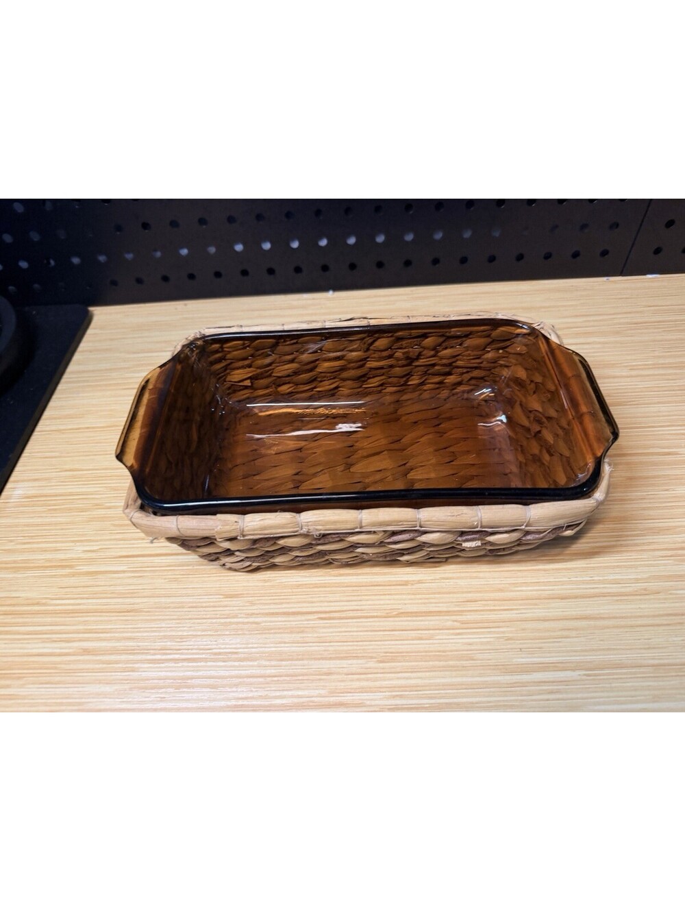 Vintage - USA Marked - Rectangular Baking Dish - Basket Weave - Tan/Brown Amber